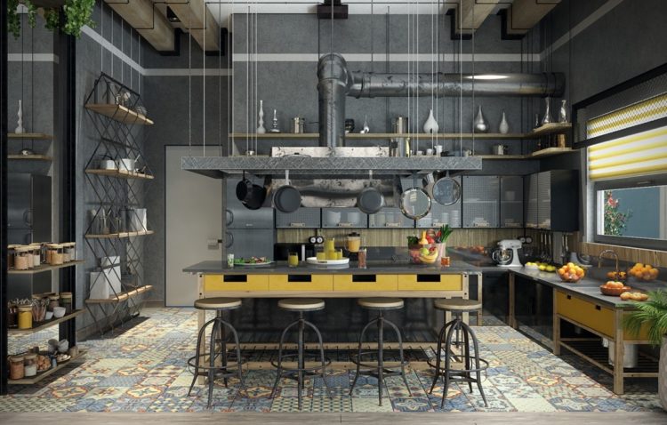 colorful-pattern-industrial-kitchen
